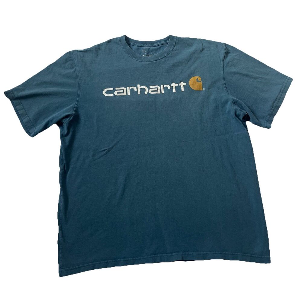 Carhartt Shirt Men’s 2XL? Blue Graphic Spell Out Logo Short Sleeve Workwear K195